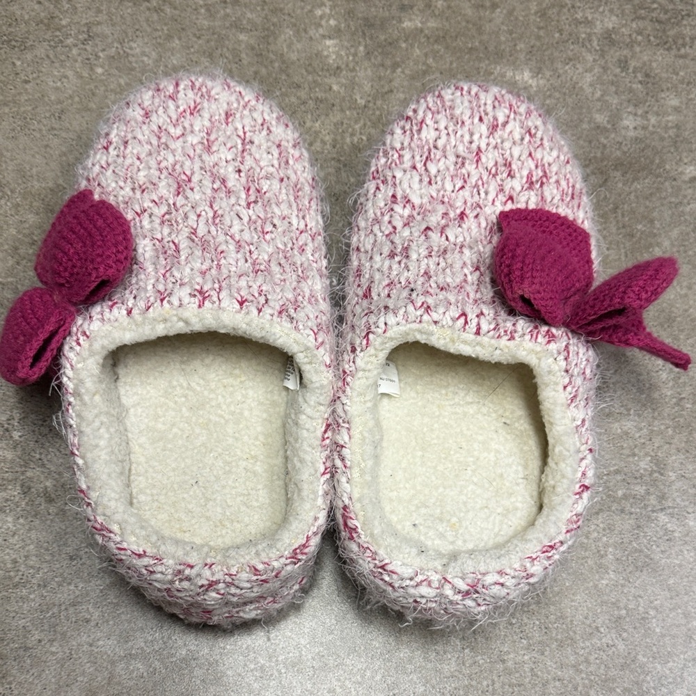 Cozy Pink Knit Womens Slippers Slip on House Shoes with bow size 9-10